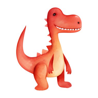 Küçük suluboya dinozor. Güzel el çizimi dinozor çizimi. Gülen dinozor çizgi filmi.