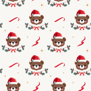 Şapkasında oyuncak ayıyla kışın pürüzsüz bir desen. Xmas desenleri. Noel geçmişleri. Yeni yıl dekorasyonları. 