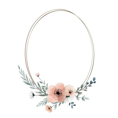 Davetiyeler ve kartlar için suluboya resim çerçevesi. Pastel renklerde yabani çayır çiçekleri olan resmi çelenk.. 