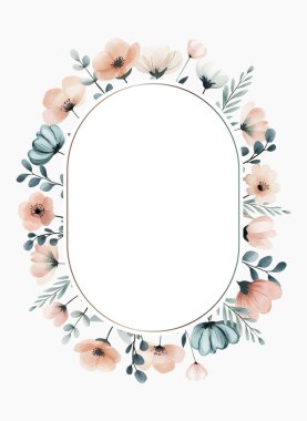 Davetiyeler ve kartlar için suluboya resim çerçevesi. Pastel renklerde yabani çayır çiçekleriyle resmi şablon. 