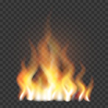 Alevler. Gerçekçi ateş illüstrasyonu. Ateş yanıyordu. Işık efekti. 