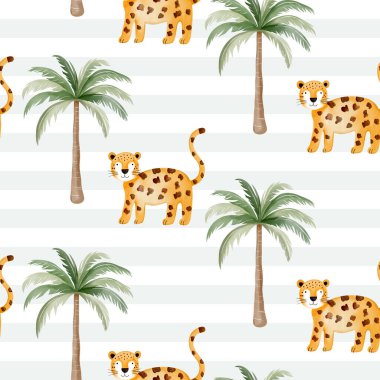 Suluboya leopar desenli şirin bir desen. Çocuksu orman geçmişi. Bebek leopar duvar kâğıdı.. 