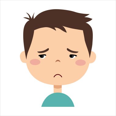 Oğlan üzgün. Yüz ifadesi hüzün. Üzgün bir çocuğun tasviri 