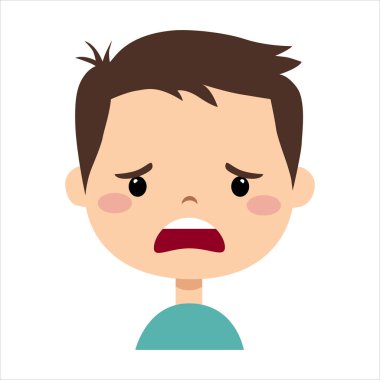 Çocuk korkuyla yüzleşiyor. Yüz ifadesi. Çocuk resimden korkuyor..