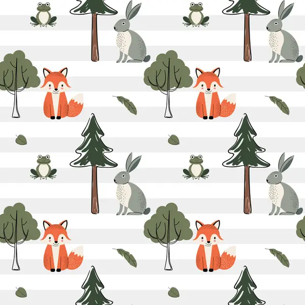 Orman desenleri. Tilki, tavşan ve kurbağa desenli şirin bir desen. Orman yaban hayatı geçmişi. 