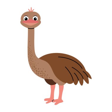 Cartoon cute ostrich. Savanna, african bird. Children illustration. Kids style  clipart