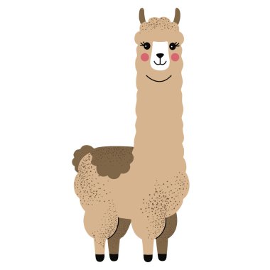 Çizgi film sevimli lama. Alpaka. Vahşi el yapımı hayvanlar. Çocuksu illüstrasyon. Çocuk stili 