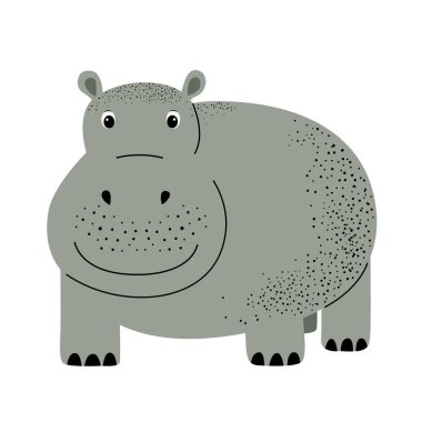 Çizgi film sevimli su aygırı. Vahşi el yapımı hayvanlar. Çocuksu illüstrasyon. Çocuk stili 