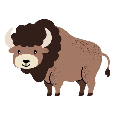 Çizgi filmdeki şirin bufalolar. Orman, vahşi hayvanlar. Çocuk çizimi. Çocuk stili 