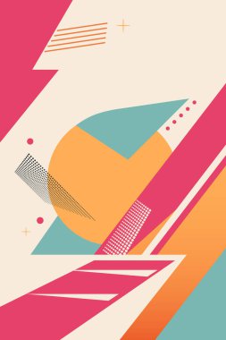 Metin için yeri olan soyut retro tarzı arkaplan. Hafif arkaplan ve parlak figürler. Moda geometrik pankart