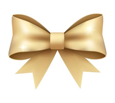 Dekorasyon için gerçekçi altın fiyonk. Hediye kartı, kupon, broşür, sertifika için vektör illüstrasyonu, teklif