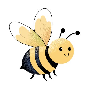 Şirin arı. Suluboya stilinde elle çizilmiş bahar ögesi. 