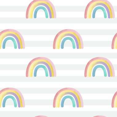 Sevimli gökkuşakları olan kusursuz çocuksu desen. Kumaş, ambalaj, tekstil, duvar kağıdı için yaratıcı çocuk dokusu. 