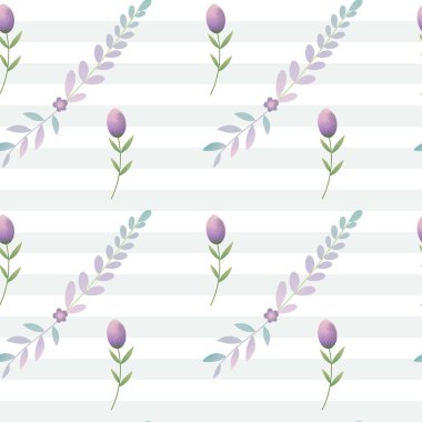 Mor çiçekleri ve dalları olan kusursuz bir desen. Pastel renklerde bahar arkaplanı. Romantik çiçek deseni