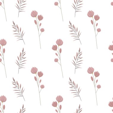 Pastel renkli çayır çiçekleriyle narin bir arka plan. Nazik botanik kusursuz desen.