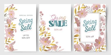 Bahar satışlarının arka planında. Yumuşak çiçekli çiçek deseni. Promosyon indirimi teklifi. Kart için şablon, davet. 