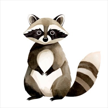 Suluboya boyalı şirin bir rakun. Orman rakunu. Suluboya rakun. 