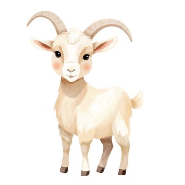Suluboya tarzında şirin bir keçi. El yapımı çiftlik hayvanları. Suluboya keçi 