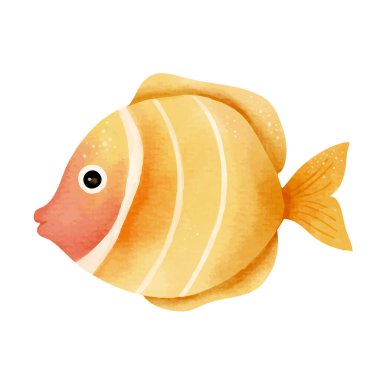 Tatlı suluboya tropikal balıklar. Deniz hayvanları. El yapımı su altı karakteri. Okyanusun sakini.