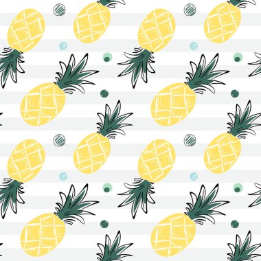 Ananaslı kusursuz desen. Tropikal arka planlar çizmek. Çizim, çizgi çizim biçimi. 