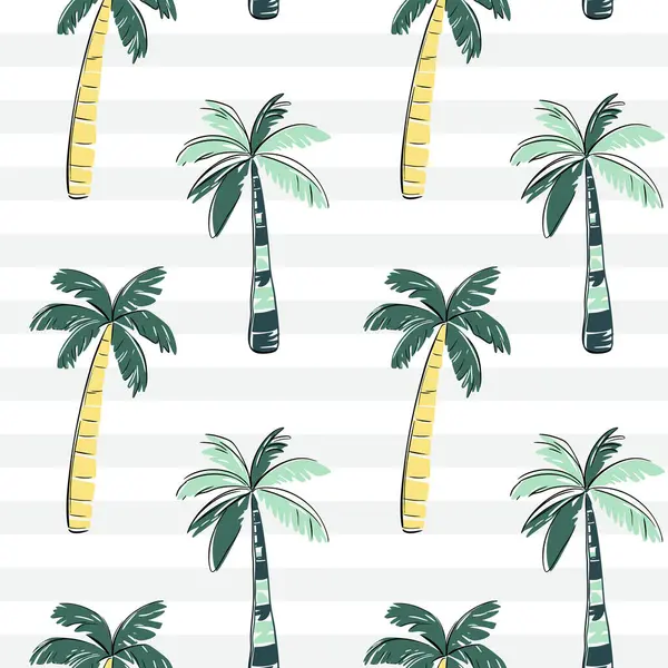 Kusursuz desenli, siyah çizgili palmiye ağaçları. Tropik arka plan. Çizim, çizgi çizim biçimi.