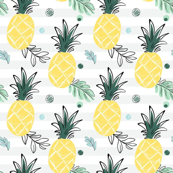 Ananaslı kusursuz desen. Çizim, çizim tarzı. Tropikal arka planlar karala. 