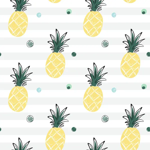 Çizgi film ananaslarıyla kusursuz desen. Tropikal arka planlar çizmek. Çizim, çizgi çizim biçimi. 