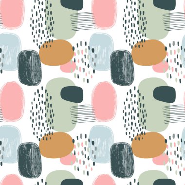 Geometrik soyut arkaplan. Pastel renklerde el çizimi arka planlar. Basit karalama şekilli kusursuz desen. 