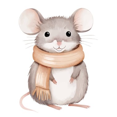 Sıcak eşarplı suluboya fare. Beyaz arkaplanda elle boyanmış resimler