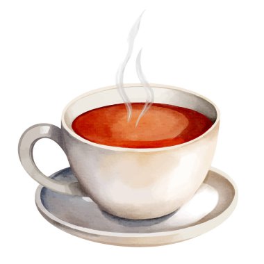 Sonbahar ve hygge tasarımı için suluboya çay kupası. El çizimi sonbahar illüstrasyonu