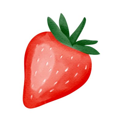 Yapraklı suluboya çilek. Vektör çizimi. Yaz zamanı ögesi. 