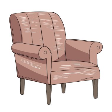 Pastel çizim tarzında siyah çizgili el yapımı rahat koltuk. Ev mobilyası illüstrasyonu