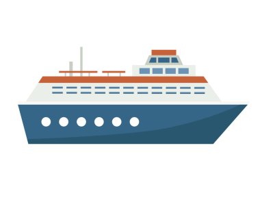 Seyahat ve turizm tasarımı, tatil, macera ve deniz temaları için seyahat gemisinin düz çizimi