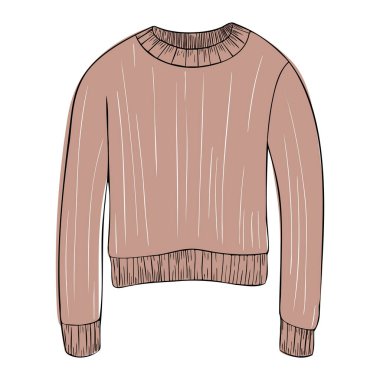 El yapımı, pastel renklerde örülü süveter. Ev kompozisyonu için siyah hatlı çizim biçimi