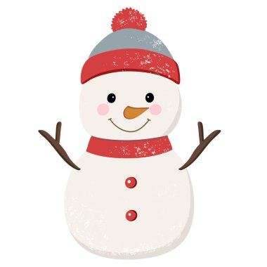 Şapka ve fular içinde sevimli bir kardan adam. El çizimi Kardan Adam Noel çizimi.