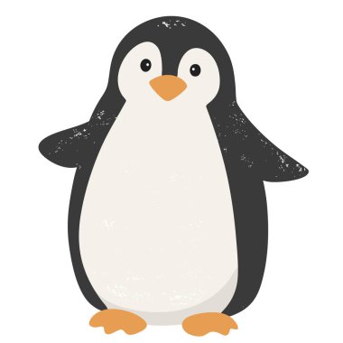 Sevimli penguen karakteri. Tatil için el çizimi kış hayvanları ve çocukların tasarımı