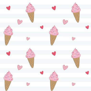 Dondurmalı kusursuz desen ve çocukların pastel boya stilinde kalp karalaması. Eğlenceli renkli çocuksu bir arkaplan.