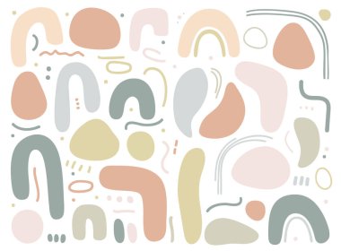 Soyut pastel şekiller ve kemerler ayarlandı. En küçük düz karalama elemanları koleksiyonu