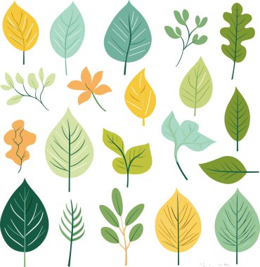 Beyaz arkaplanda yaprak tasarımı ögeleri