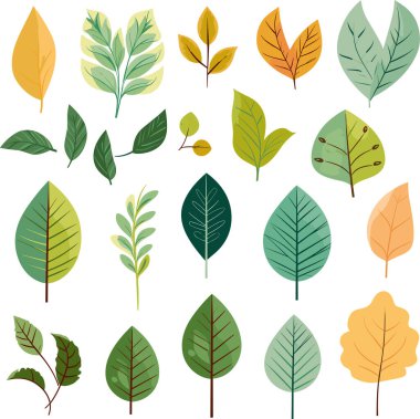 Beyaz arkaplanda yaprak tasarımı ögeleri