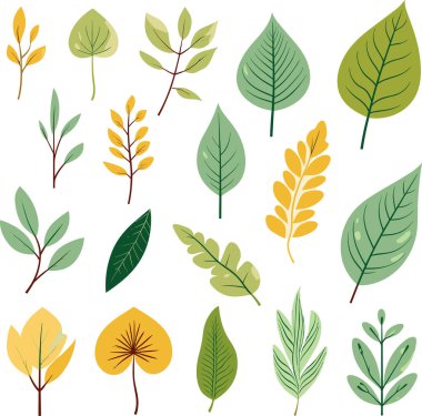 Beyaz arkaplanda yaprak tasarımı ögeleri