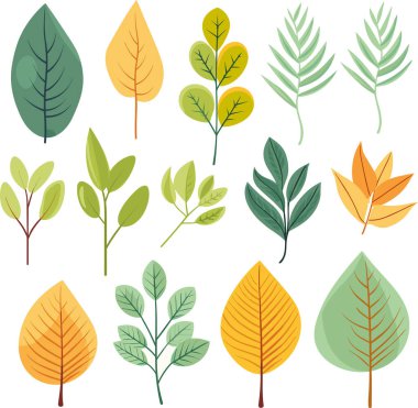 Beyaz arkaplanda yaprak tasarımı ögeleri