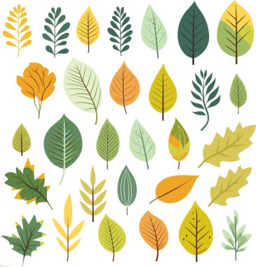Beyaz arkaplanda yaprak tasarımı ögeleri