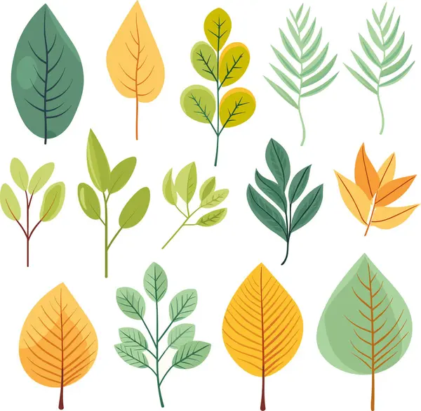 Beyaz arkaplanda yaprak tasarımı ögeleri