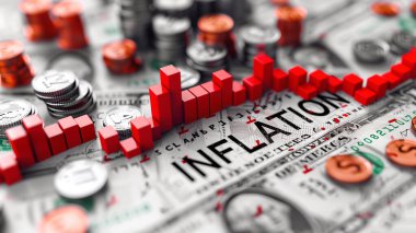 Illustration depicting currency inflation, suitable for economics, finance, banks. clipart