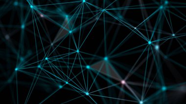 Uzayda renkli çizgiler ve noktalar birleştiriliyor. Soyut dijital arkaplan. Veri ağı bağlantıları. 3d.