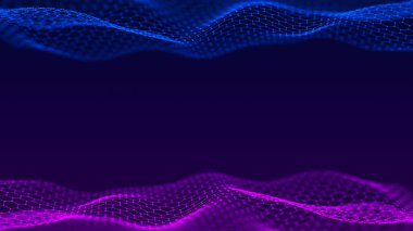 Soyut dijital dalga. Dijital ağ arka planı. Üç Boyut