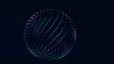 Karanlık bir arka planda parlak noktaların toplanması. Parçacıkların soyut ses dalgası. Veri ağı. Üç Boyut