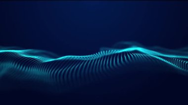 Uzayda soyut dinamik bir bağlantı dalgası ve parlak parçacıklar. Büyük veri dijital teknolojileri. Üç boyutlu. Kusursuz döngülü animasyon.