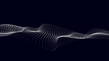 Siyah arkaplandaki beyaz noktaların gelecekçi dalgası. Vektör illüstrasyonu.